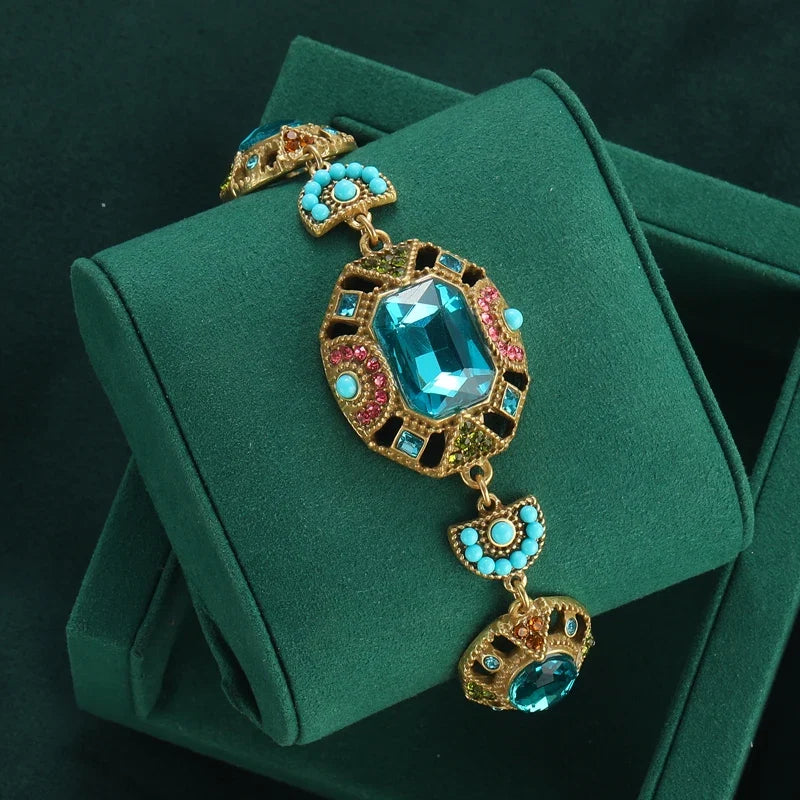 Bohème Antique Gemstone Femme Vintage Bohème Perles Carré Sea Bleu Cristal Bracelet Breloque Bracelet
