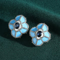luxe Conception Large Bleu Clover Quatre Leafs Fleur clous Breloque Vintage Boucles d'oreilles