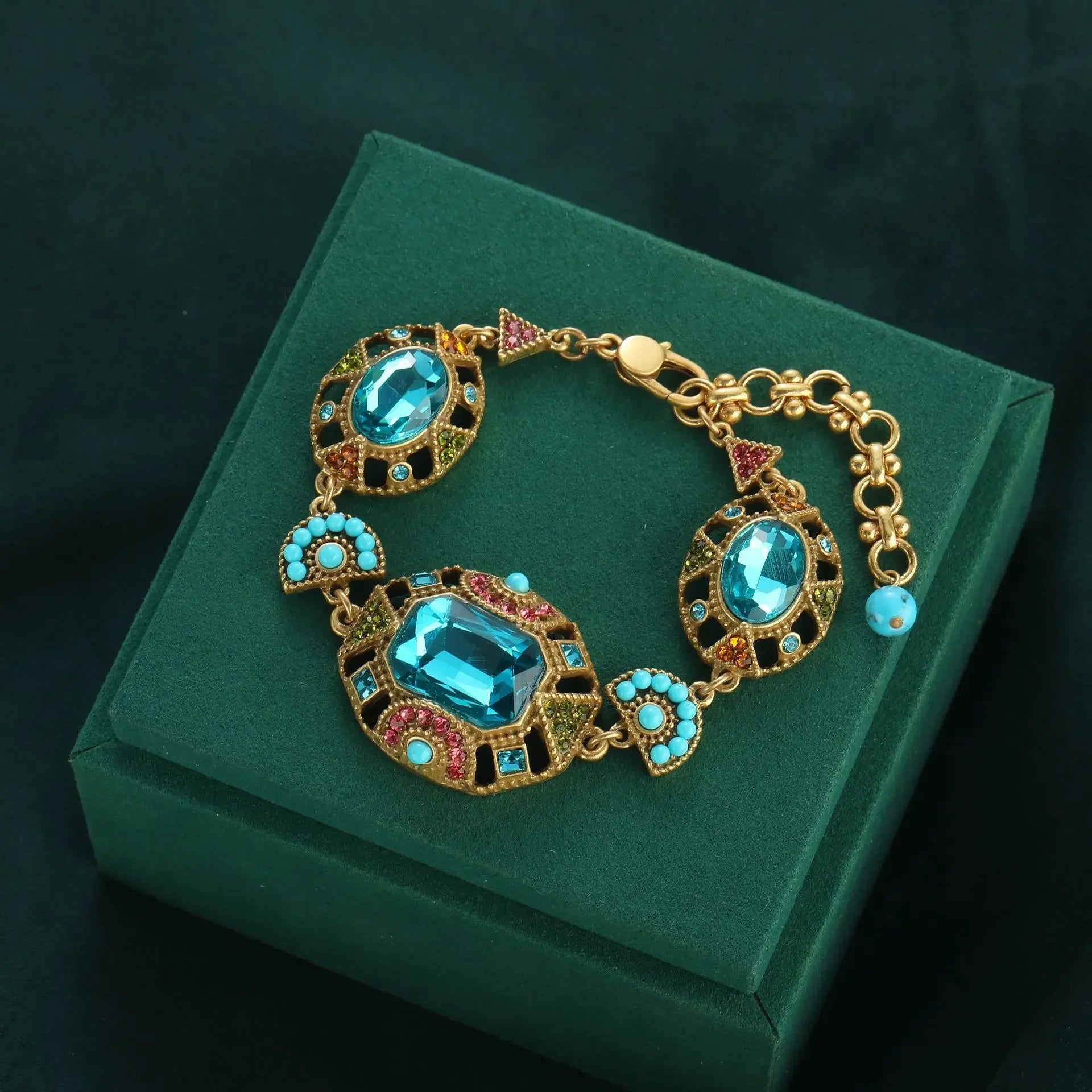 Bohème Antique Gemstone Femme Vintage Bohème Perles Carré Sea Bleu Cristal Bracelet Breloque Bracelet