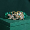 Vintage Vert Perles Femme Strass Léopard Tête Bangles Eye Bracelets