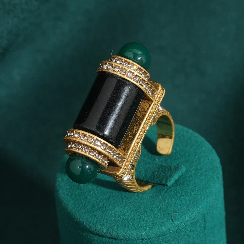 Femme Vintage Antique Couleur or Ovale Cristal Emerald Rond Pierre naturellele Bague