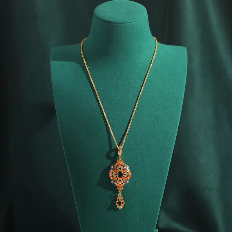 Femme Hollowed Out Carvings Ovale Émail Couleur or Petal Pendentif Collier Boucles d'oreilles Bague