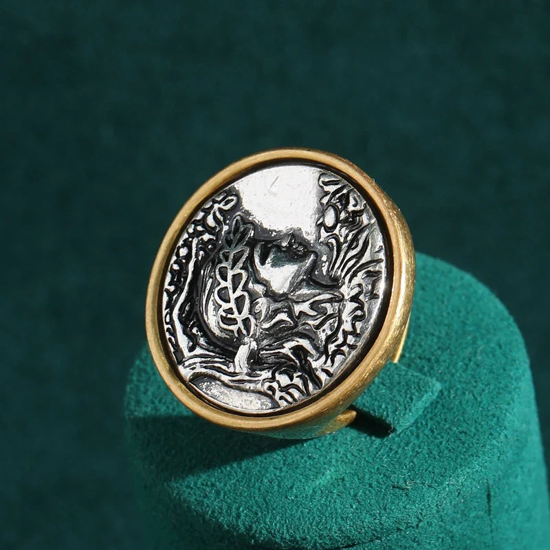 Femme Romantic Antique Camée Tête Vintage Rond mariage Bague