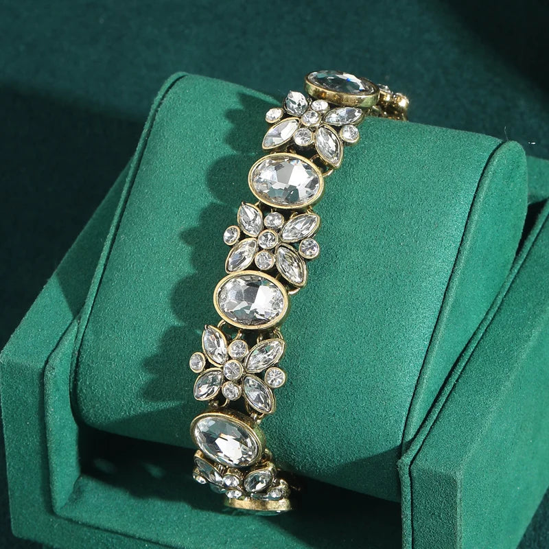 Vintage Papillon Femme Blanc Cristal Antique Couleur or Ovale Bracelet