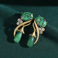 Antique Moss Vert Pierre naturellele Fleur Strass Vintage Long Water pendantes Boucles d'oreilles
