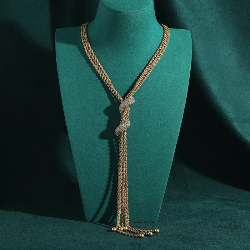 4mm Rope Chaîne Couleur or Vintage Antique Long Sweater Tassel Chaîne Collier