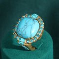Vintage Art déco Turquoise 18 carats Plaqué or Prong-Ensemble Pierre Conception Bague