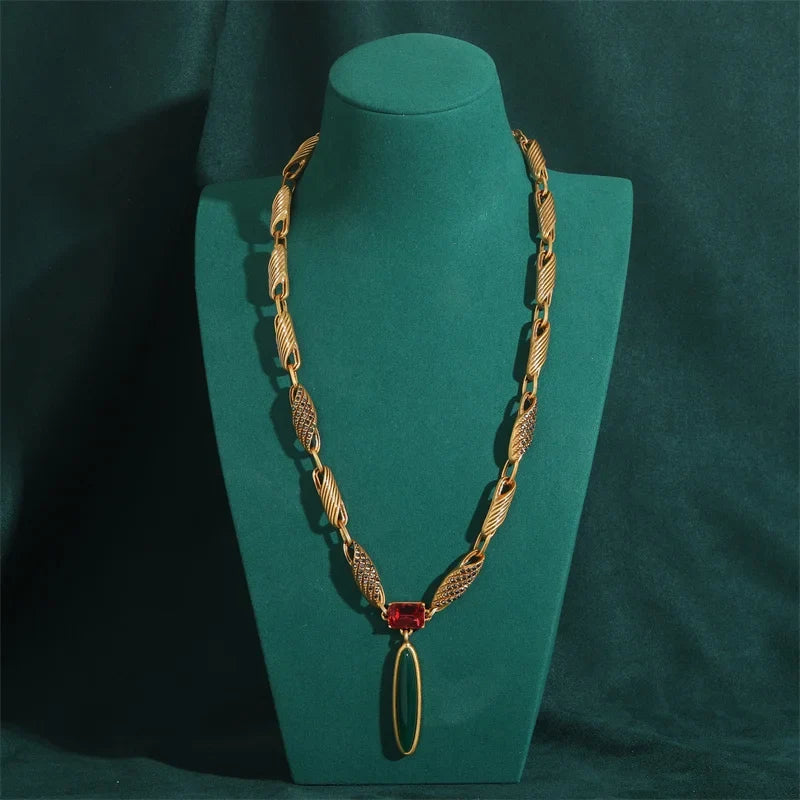 Rétro Vintage Emerald Cheval Eye Émail Drip Oil Willow Feuille Long Pendentif Collier for Femme Antique Jewelry Accessories Nouveau