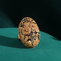 18 carats Plaqué or Femme Hand-Carved Floral Émail Vintage Art déco Bague