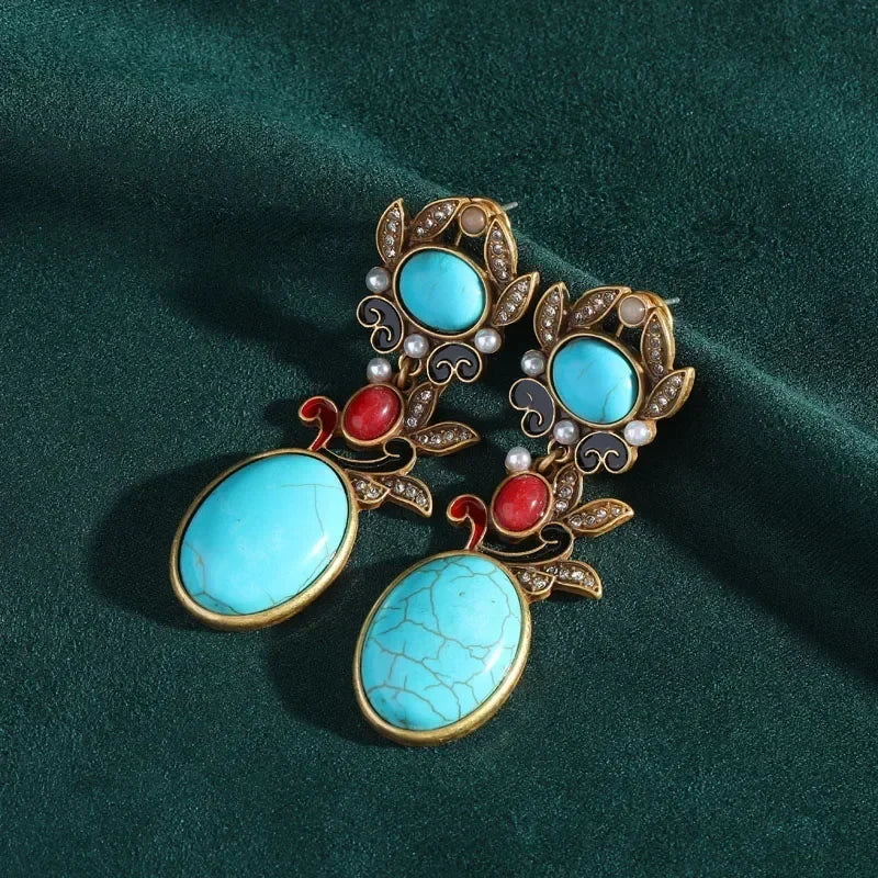 Femme Gothique Vintage Conception Naturel Bleu Pierre clous Boucles d'oreilles