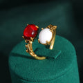 Femme Rouge Ovale Rond Pierre naturellele Vintage Ouvert Engagement Bague