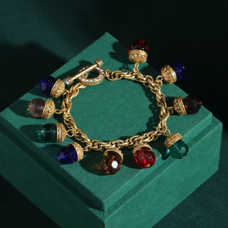 Femme Vintage Multicoloree Cristal18 carats Plaqué or Réglable Chaîne Bracelet