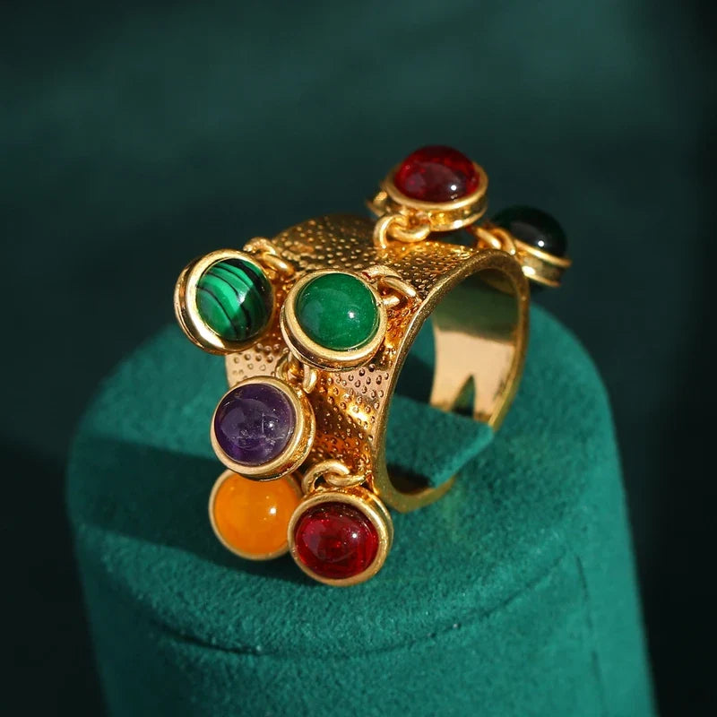 Femme Rouge Ovale Rond Pierre naturellele Vintage Ouvert Engagement Bague