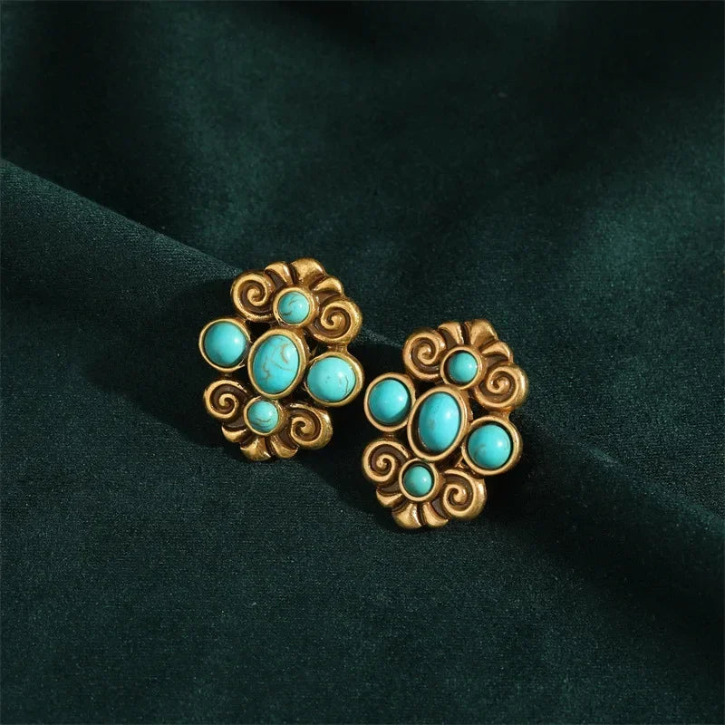 Femme Gothique Vintage Conception Naturel Bleu Pierre clous Boucles d'oreilles