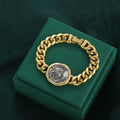 Vintage Cuivre Portrait ancien rond sur pièce Large Chaîne Femme Bracelet